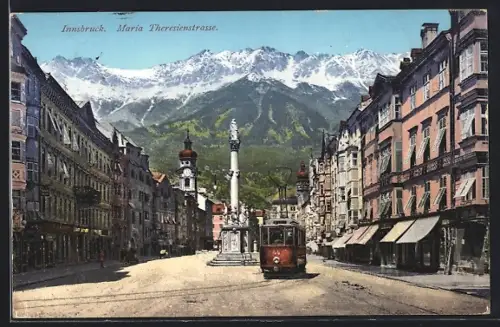AK Innsbruck, Maria Theresienstrasse mit Strassenbahn