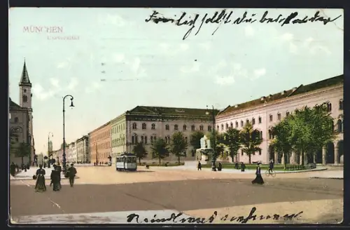 AK München, Universität mit Strassenbahn