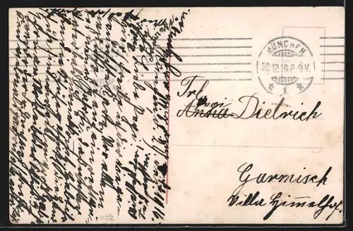 AK München, Universität mit Strassenbahn