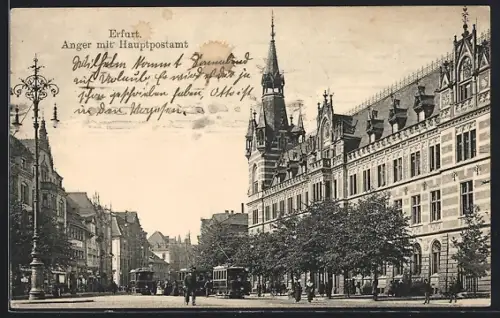 AK Erfurt, Strasse Anger mit Hauptpost