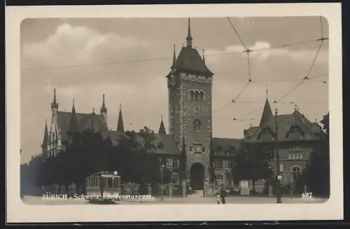 AK Zürich, Landesmuseum, Strassenbahn