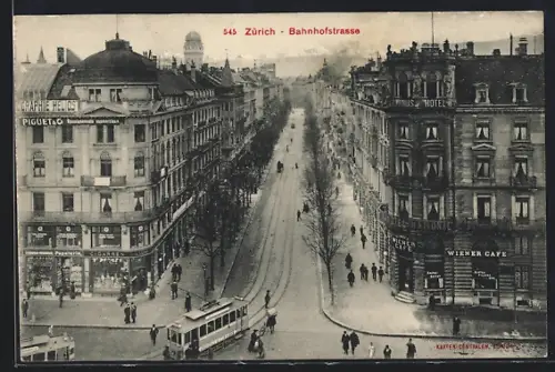 AK Zürich, Bahnhofstrasse, Strassenbahn, Wiener Cafe