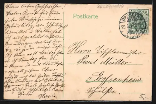 AK Dresden-Neustadt, Strassenbahnen auf der Hauptstrasse, Passanten am Denkmal