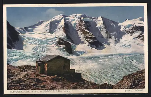 AK Diavolezzahütte, Blick auf den verschneiten Piz Palü