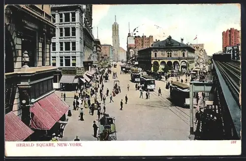 AK New York, Herald Square mit Strassenbahnen