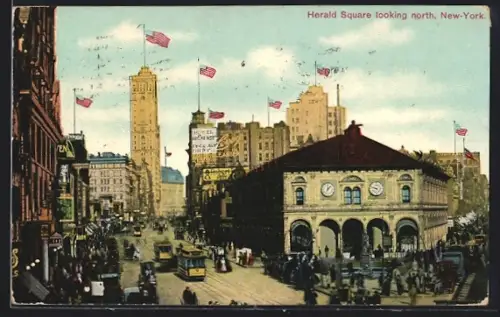 AK New York, Herald Square looking north, Strassenbahn