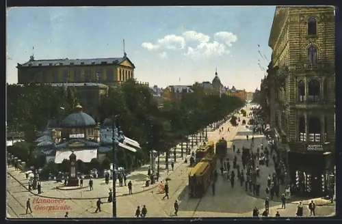 AK Hannover, Strassenbahn in der Georgenstrasse