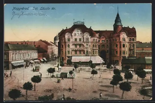 AK Nagyvárad / Oradea / Grosswardein, Szt. Lászlo tér, Strassenbahn