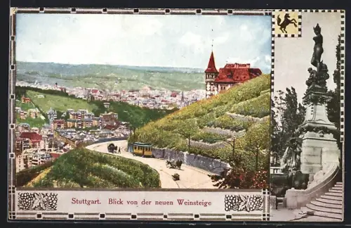 AK Stuttgart, Strassenbahn auf der neuen Weinsteige