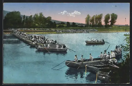 AK Pioniere beim Brückenbau, Ruderboote