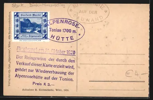 AK Alpenrosenhütte, auf der Tonion