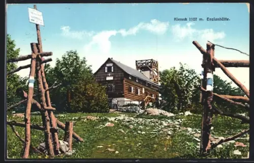AK Enzianhütte am Kieneck mit Aussichtsturm vom Zaun aus gesehen