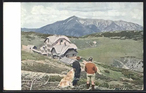 AK Otto Törl Schutzhaus, Wanderer mit Bernhardiner