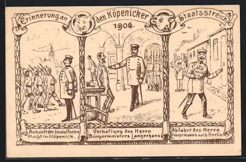 AK Berlin-Köpenick, Köpenicker Staatsstreich 1906, Hauptmann v. Köpenick, Bilderfolge