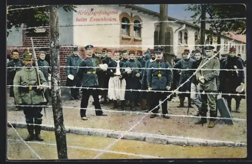 AK Kriegsgefangene im Lager, französische POW's & deutsche Wachsoldaten