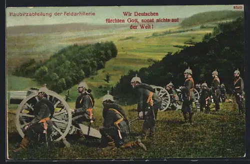 AK Haubitzabteilung der Feldartillerie mit Geschütz im Gelände