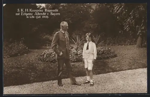 AK Lille, S. K. H. Kronprinz Rupprecht von Bayern mit Erbprinz Albrecht von Bayern 1915
