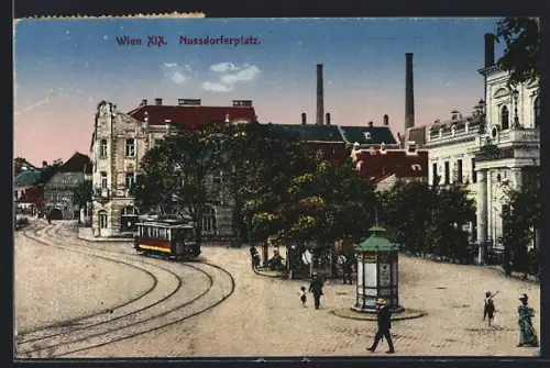 AK Wien, Nussdorferplatz mit Strassenbahn und Litfasssäule
