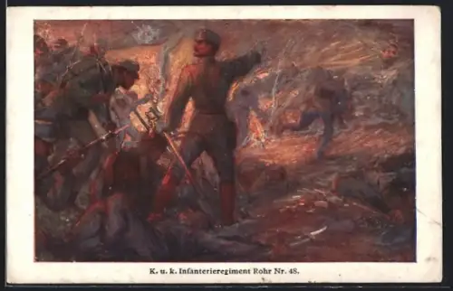 AK Soldaten des K.u.K. Infanterie-Regiment Rohr Nr. 48 im Sturmangriff