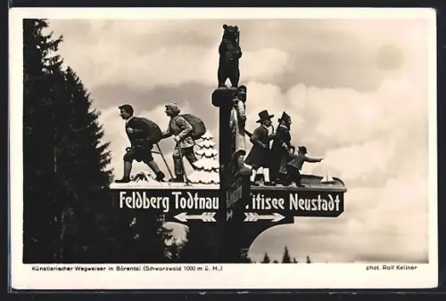 AK Feldberg / Schwarzwald, Künsterischer Wegweiser in Bärental