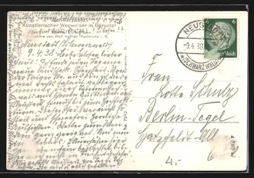 AK Feldberg / Schwarzwald, Künsterischer Wegweiser in Bärental