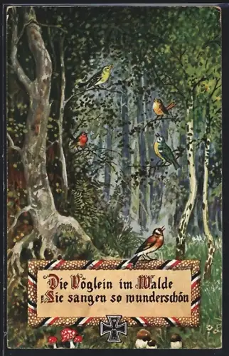 AK Die Vöglein im Walde sie sangen so wunderschön, Eisernes Kreuz