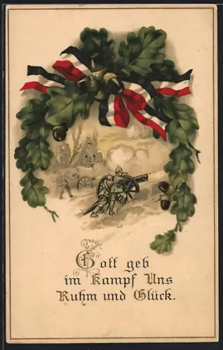 AK Geschütz der Artillerie, Eichenlaub und deutsche Schleife