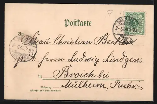 Lithographie Darmstadt, Marktplatz mit Rathaus