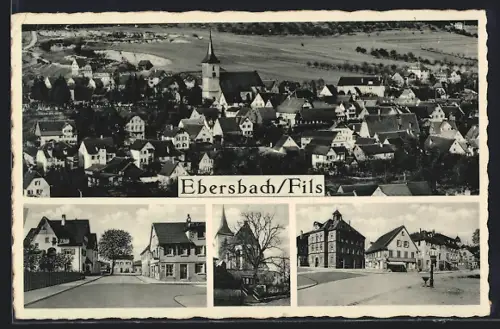 AK Ebersbach /Fils, Ortsansicht mit Strassenpartie, Kirche