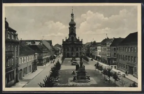 AK Rastatt, Kaiserstrasse u. Stadtkirche