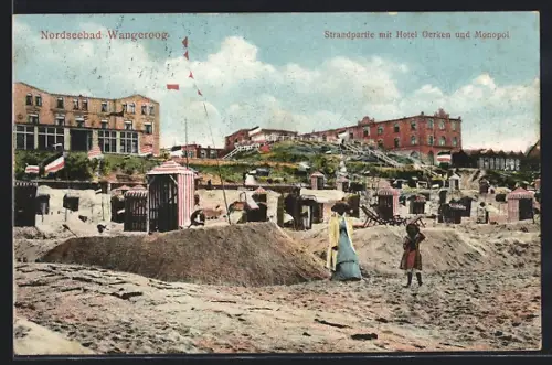 AK Wangeroog, Strandpartie mit Hotel Gerken und Monopol