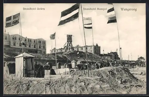 AK Wangeroog, Strandhotel Gerken, Strandhotel Monopol, Strand mit Strandkörben