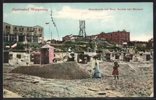 AK Wangeroog, Strandpartie mit Hotel Gerken und Monopol