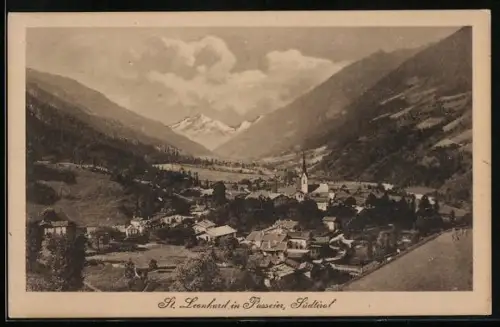 AK St. Leonhard in Passeier, Teilansicht mit Kirche