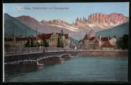 AK Bozen-Gries, Talferbrücke mit Rosengarten