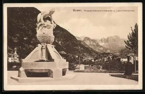 AK Bozen, Wassermauerpromenade und Laurinsbrunnen