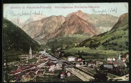 AK Pontebba-Pontafel, Gesamtansicht m. Reichsgrenze