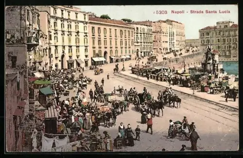 AK Napoli, Strada Santa Lucia mit geschäftigem Treiben