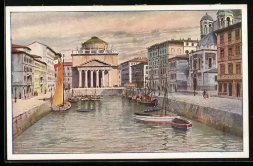 Künstler-AK Trieste, Canale e Chiesa S. Antonio