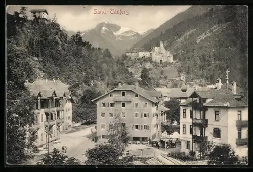 AK Sand-Taufers, Post & Villa, Gasthaus zur Post und Burg im Hintergrund