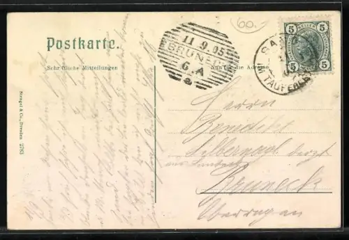 AK Sand-Taufers, Post & Villa, Gasthaus zur Post und Burg im Hintergrund