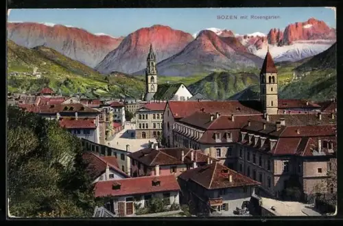 AK Bozen, Panorama mit Rosengarten