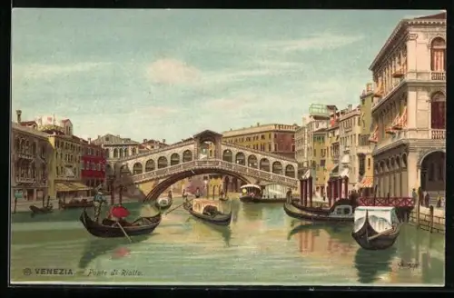 Künstler-AK Venezia, Ponte di Rialto, Panorama
