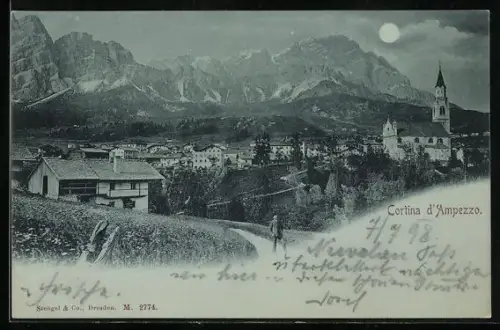 Mondschein-AK Cortina d`Ampezzo, Panorama