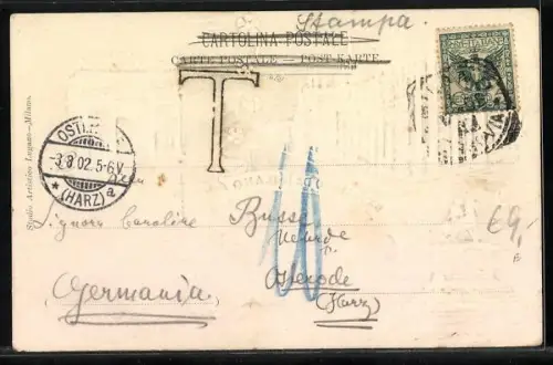 Präge-AK Milano, Il Duomo, Arco della Pace, Monumento a Vittorio Emanuele