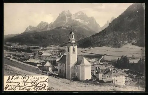 AK Sexten i. Pustertal, Teilansicht mit Kirche