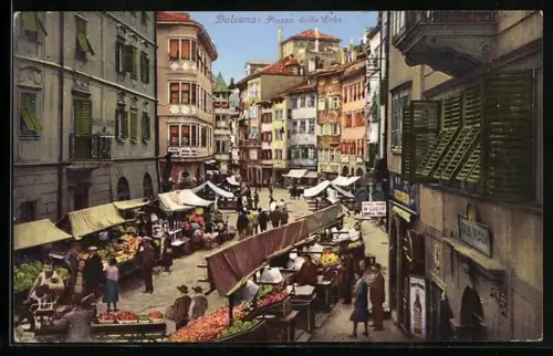AK Bolzano, Piazza delle Erbe, Marktstände