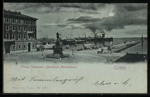 Mondschein-AK Trieste, Piazza Giuseppina e Monumento Massimiliano