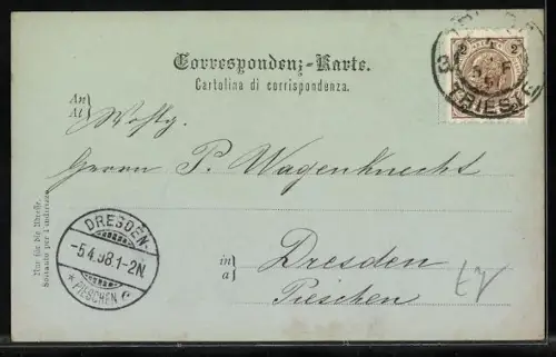 Mondschein-AK Trieste, Piazza Giuseppina e Monumento Massimiliano