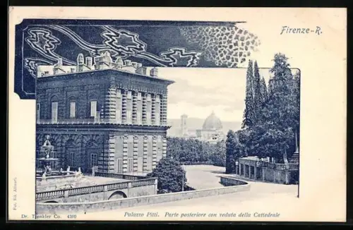 AK Firenze, Palazzo Pitti, Parte posteriore con veduta della Cattedrale